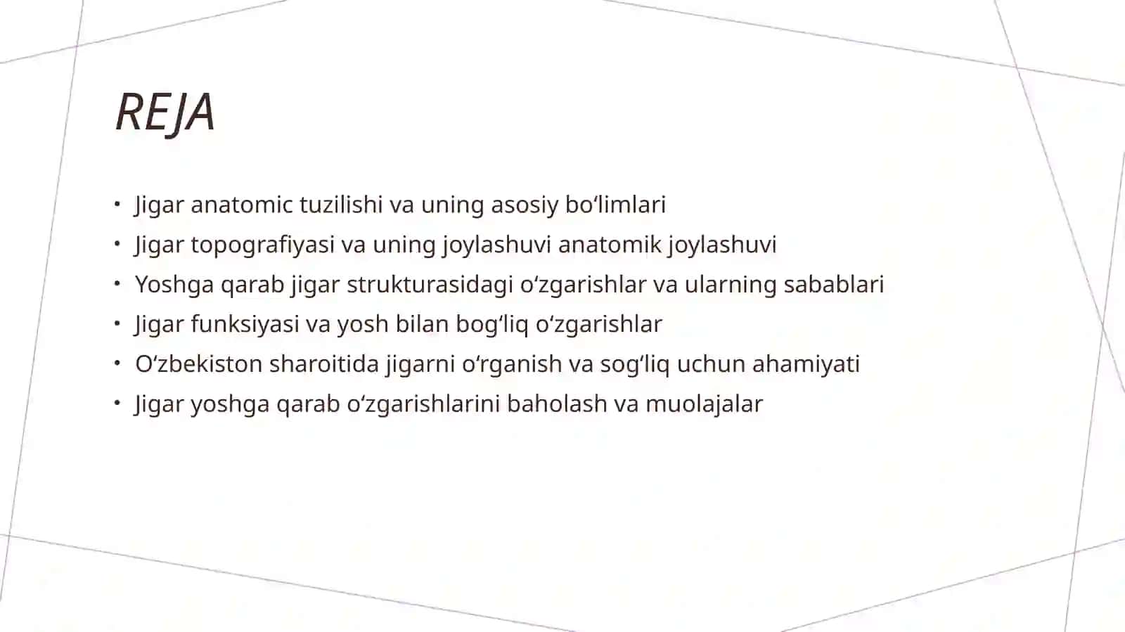 Jigar tuzilishi, topografiyasi va uning yoshga qarab oʻzgarishi. 2