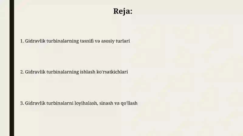 Gidroturbinalarni tasniflash va ularning gidravlik ko‘rsatkichlari 2