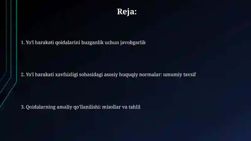 Yoʻl harakati xavfsizligi sohasidagi asosiy huquqiy normalar va ularning amaliy qoʻllanilishi 2