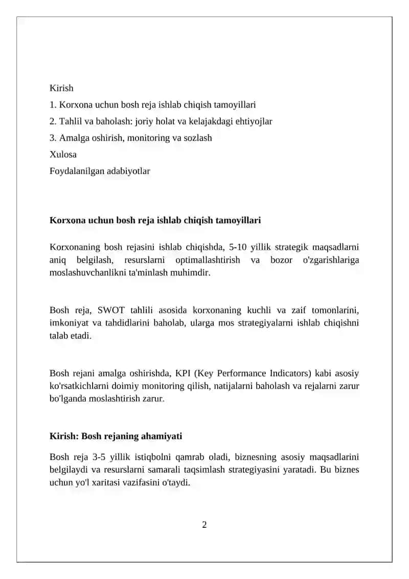 Korxonani bosh rejasini tuzish prinsiplari 2