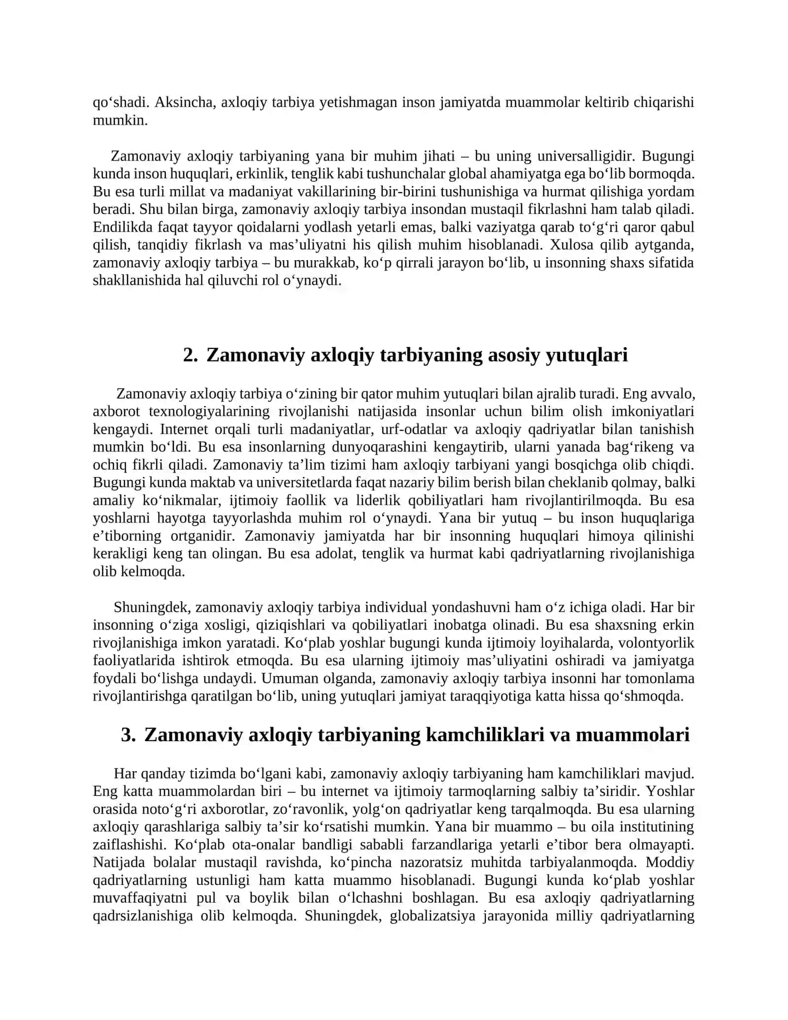 Zamonaviy axloqiy tarbiyaning yutuqlari va kamchiliklari 2