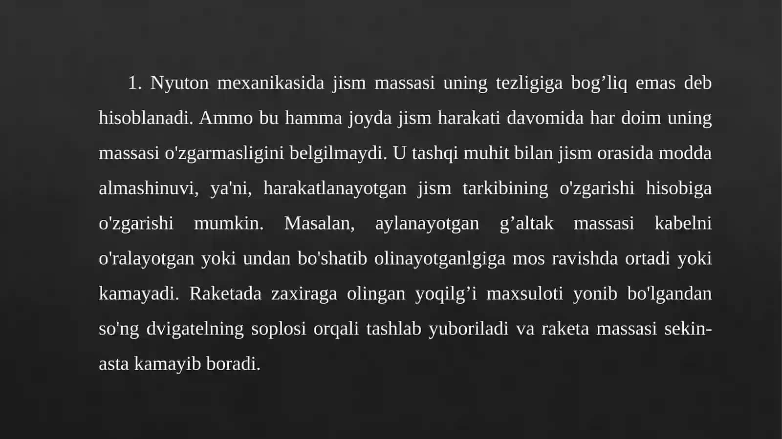 O'zgaruvchan massali jism harakati 2