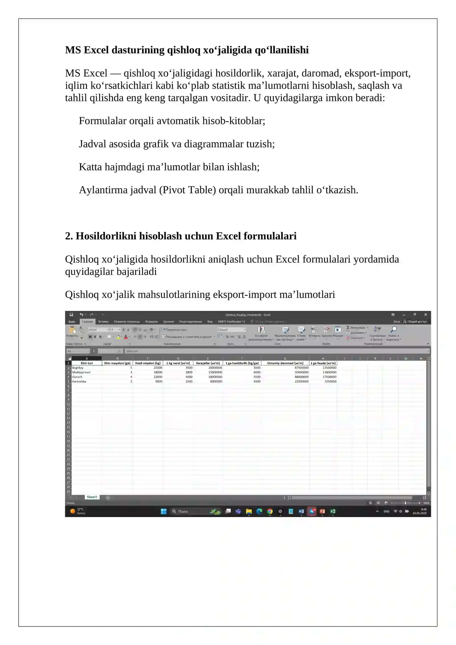 MS Excel va statistik tahlil 2