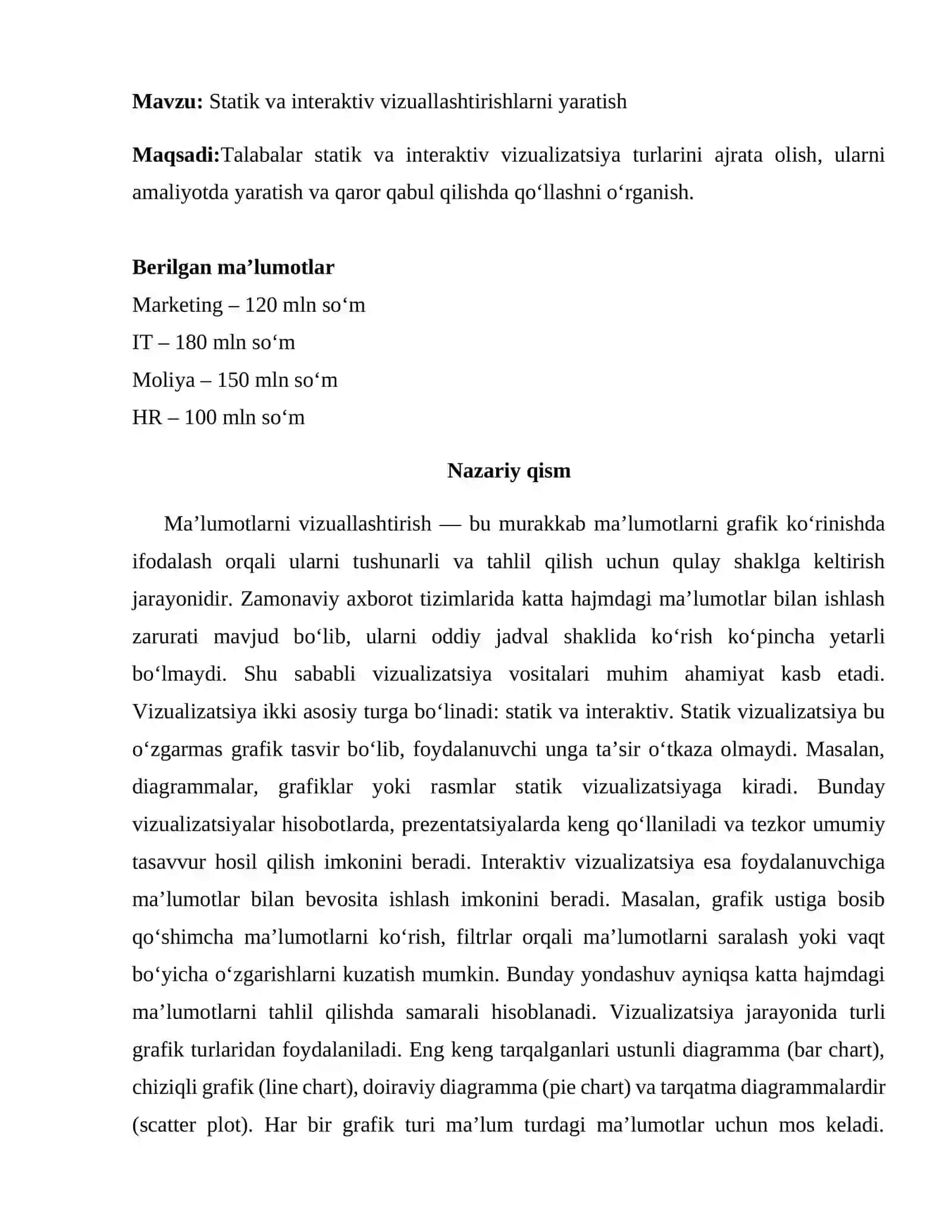 Statik va interaktiv vizuallashtirishlarni yaratish 2
