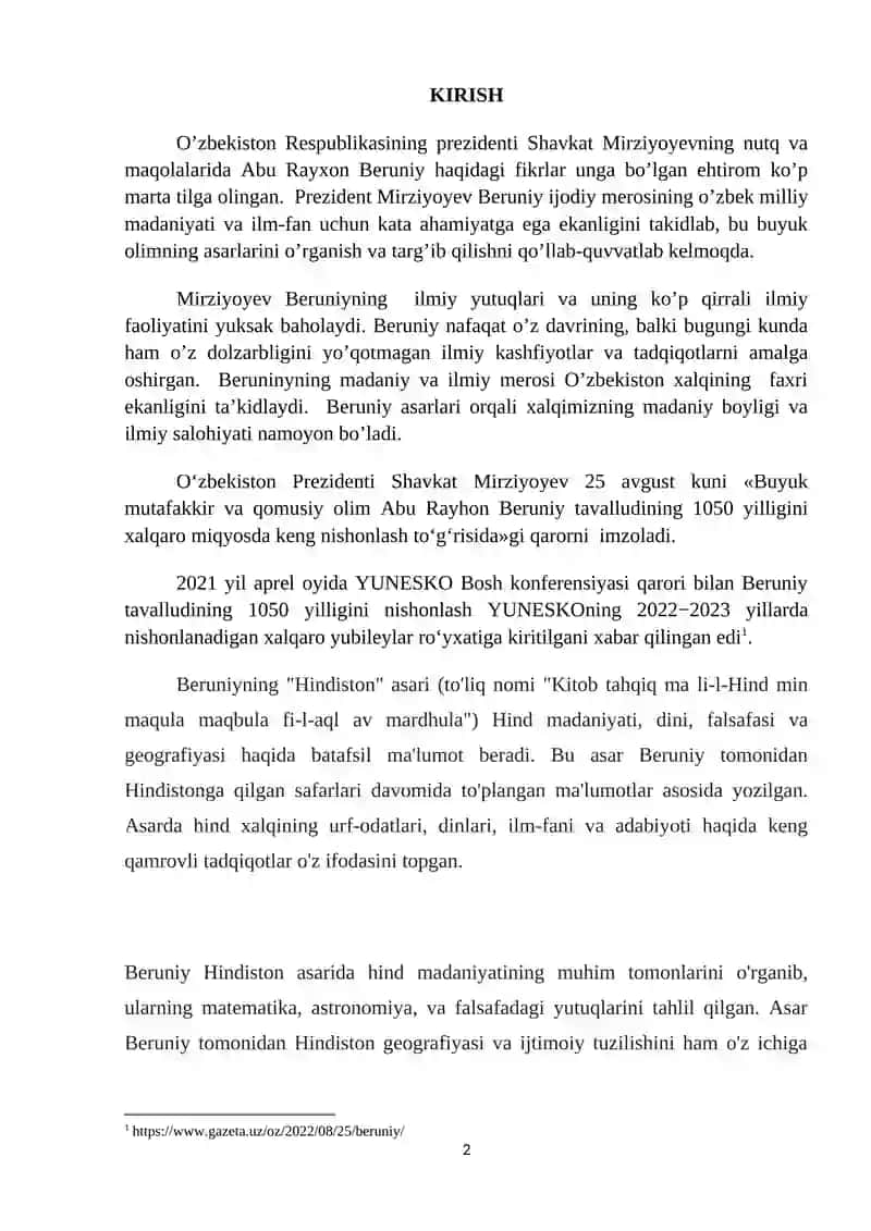 Abu Rayhon Beruniyning “Osor al-boqiya” va “Hindiston” asarlari tarixiy manba sifatida 2