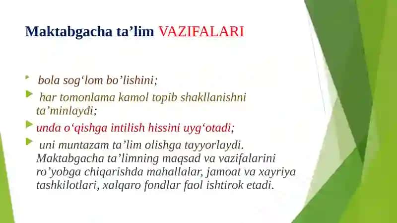Maktabgacha ta’lim VAZIFALARI 2