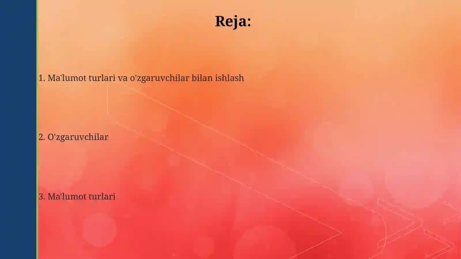 C++ tilida berilgan turlar va oʻzgaruvchilar 2