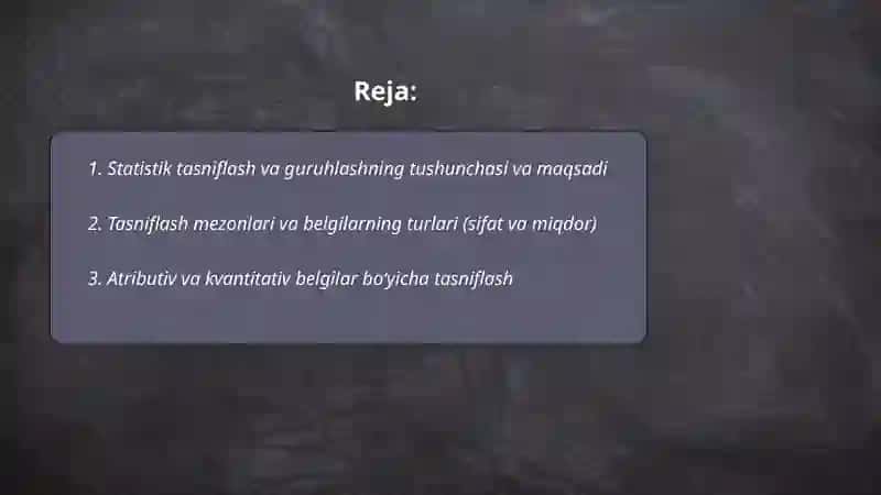 Statistik tasniflash va guruhlash 2