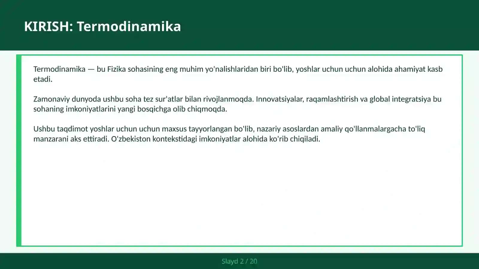 TERMODINAMIKA Entropiya — yoshlar uchun 2