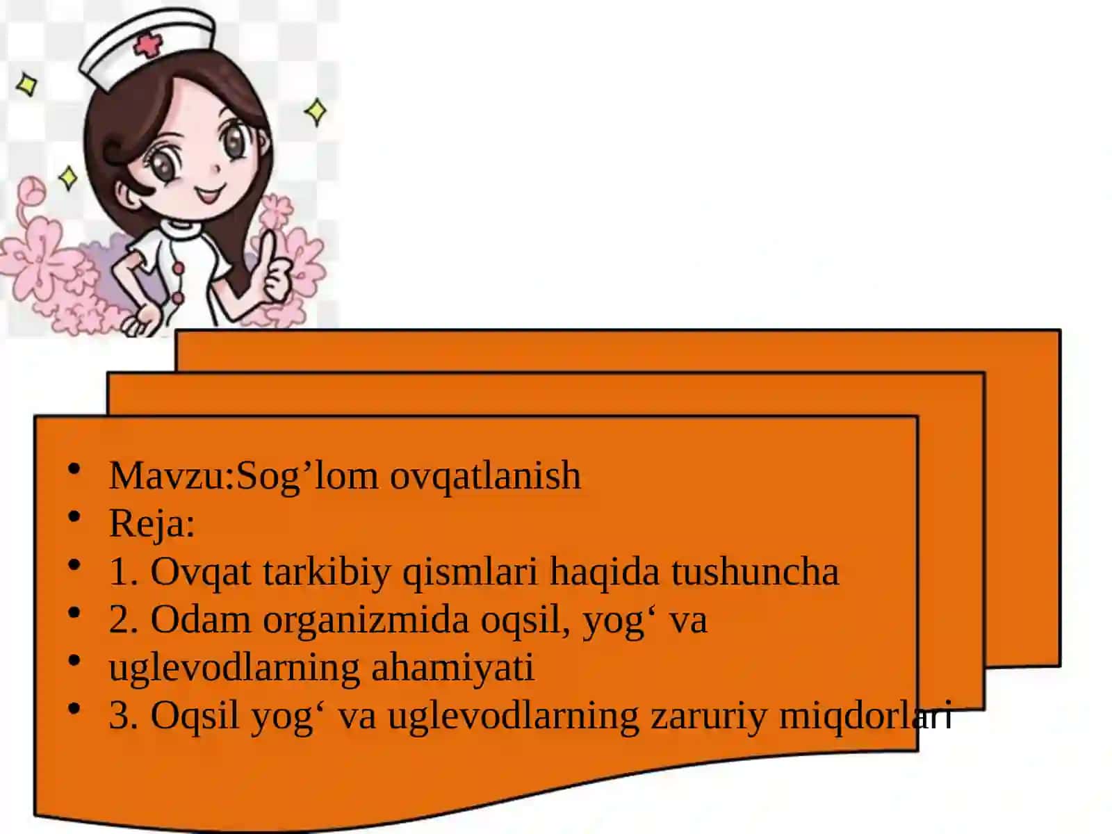 Sog'lom ovqatlanish.Ovqat mahsulotlari.Vitaminlar,oqsillar,yog'lar haqida tushuncha 2