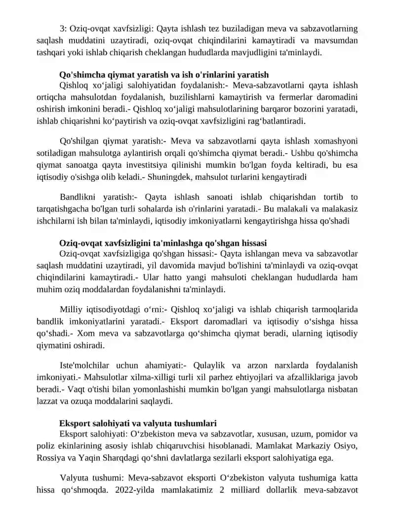 Meva Va Sabzavotlarini Qayta Ishlash Xalq XoʻJaligidagi OʻRni Va Ahamiyati 2