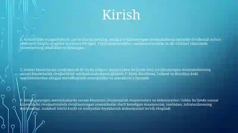 Sanoat Klasterlarini Rivojlantirishning Ilg’Or Mamlakatlar Tajribasi 2