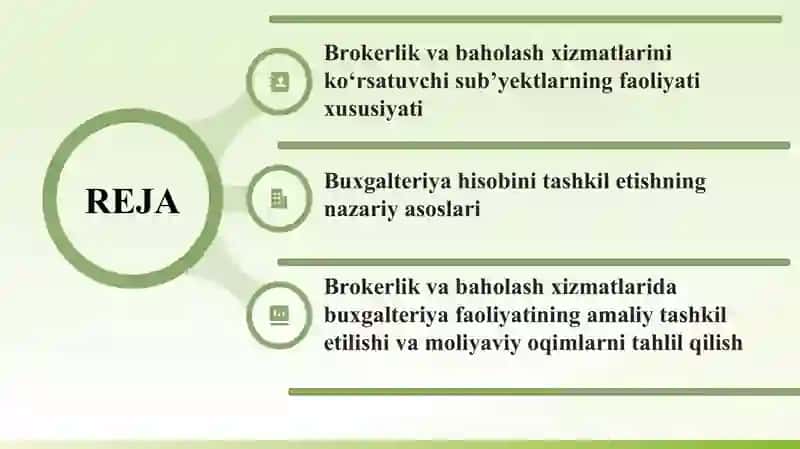 Brokerlik va baholash xizmatlarini ko‘rsatuvchi sub’yektlarda buxgalteriya hisobini tashkil etish tartibi 2