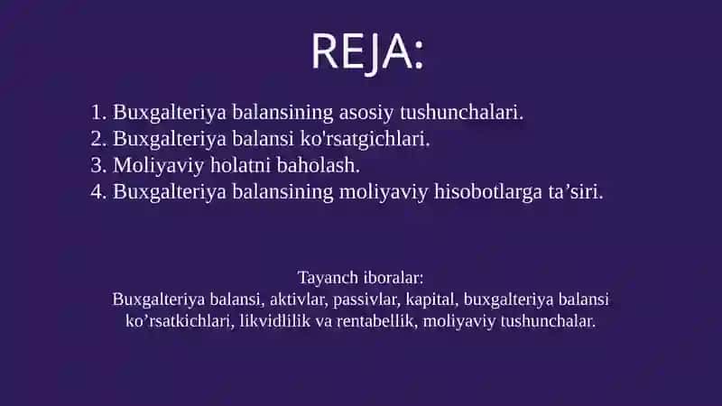 BUXGALTERIYA BALANSI KO’RSATKICHLARI VA MOLIYAVIY HOLAT TAHLILI 2