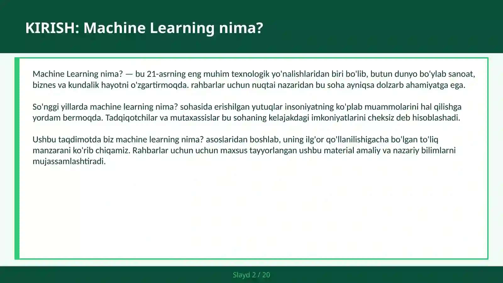 Machine Learning nima? 2