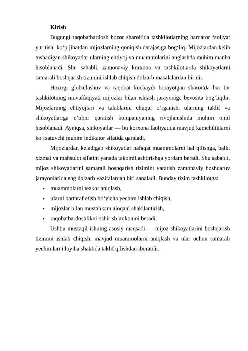 Mijoz shikoyatlari boshqarish tizimi 2