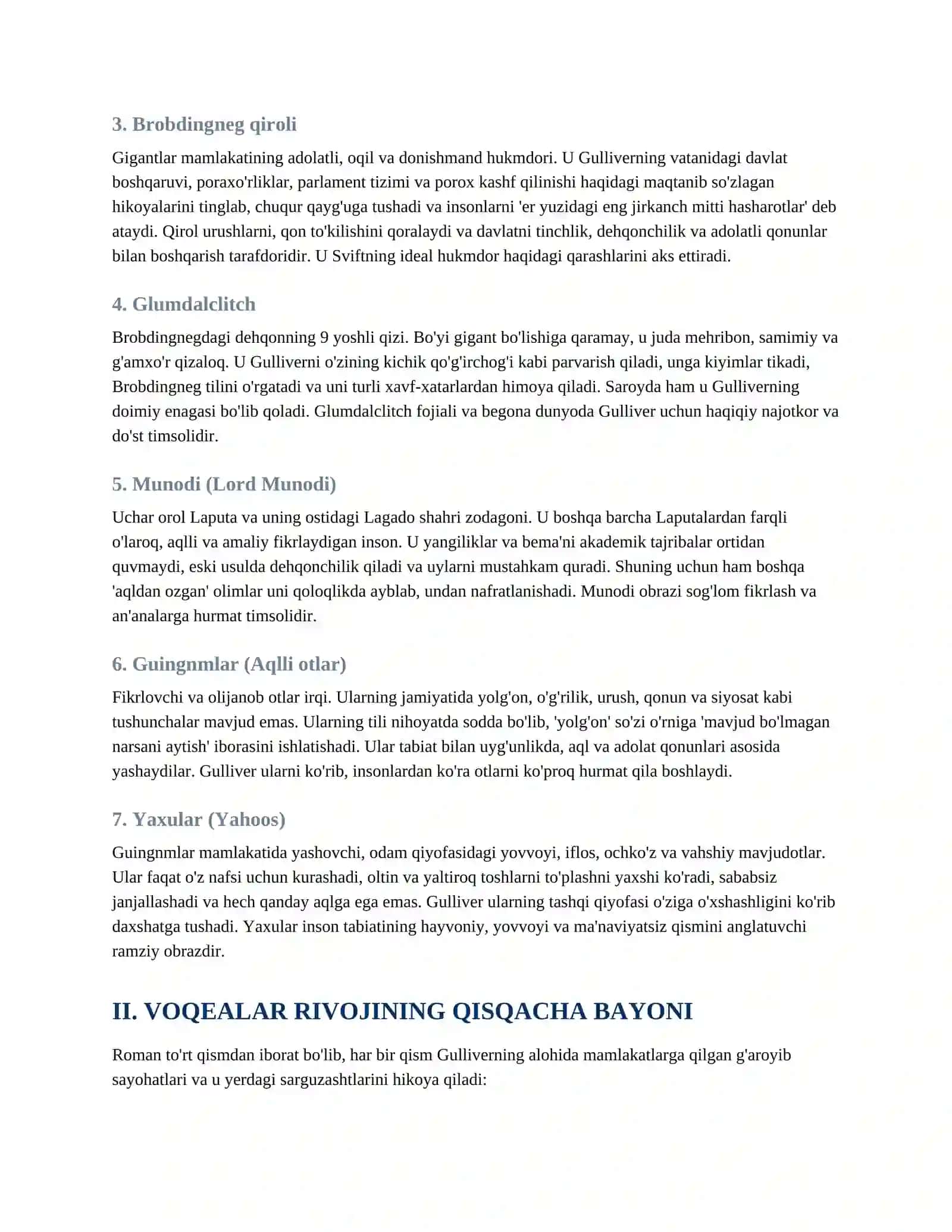 JONATAN SVIFTNING "GULLIVERNING SAYOHATLARI" ROMANI BO'YICHA TO'LIQ TAHLILIY QO'LLANMA VA TESTLAR 2