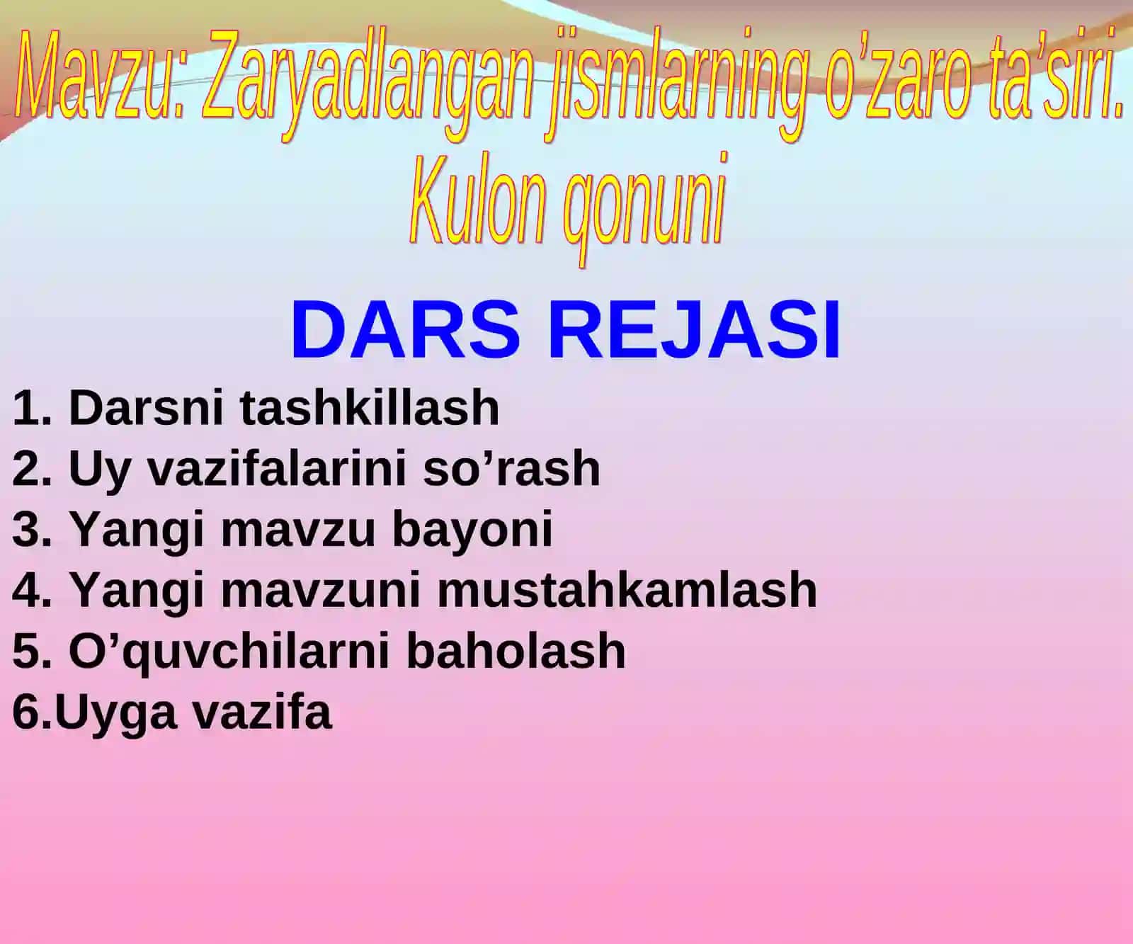 Zaryadlangan jismlarning o’zaro ta’siri. Kulon qonuni 2