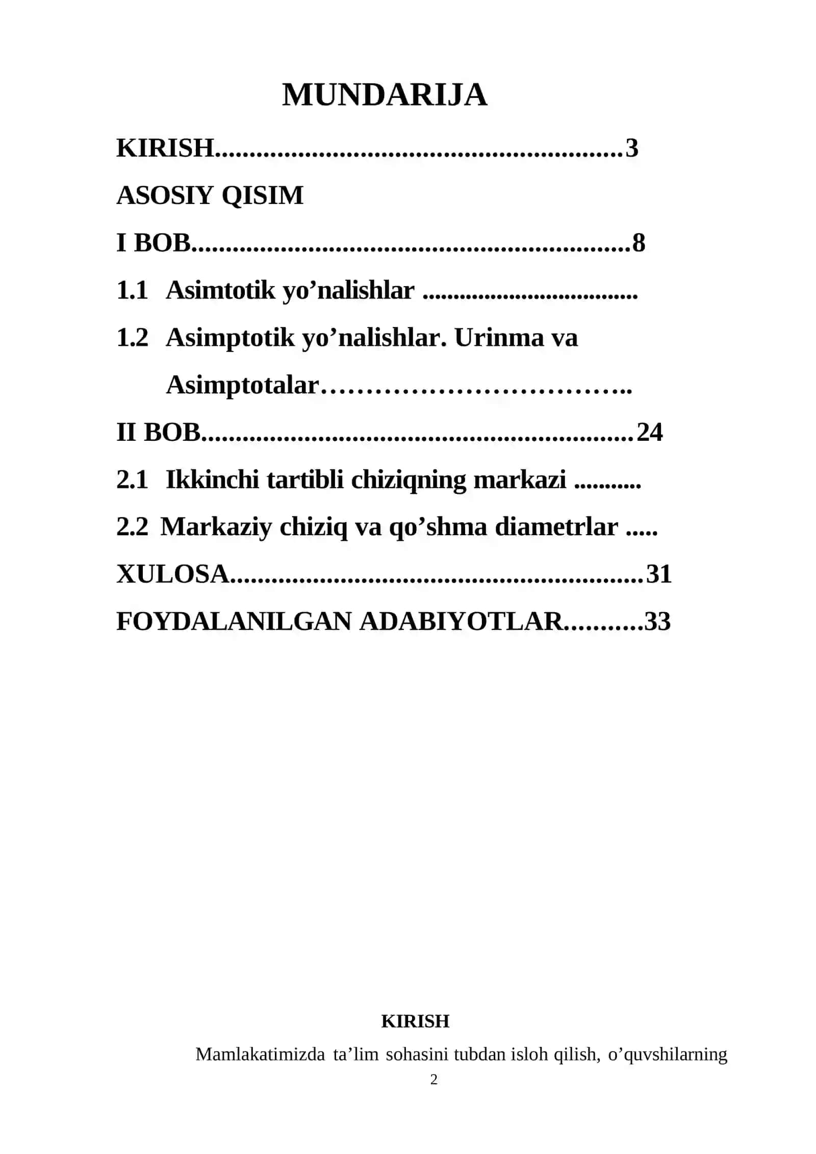Asimtotik va noasimtotik yo’nalishlar 2
