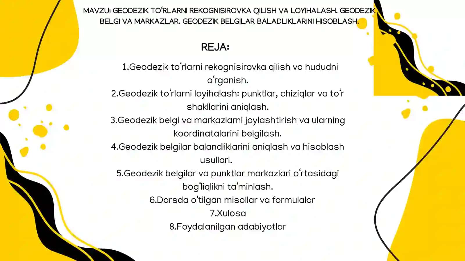 geodezik toʻrlarni rekognisirovka qilish va loyihalash 2