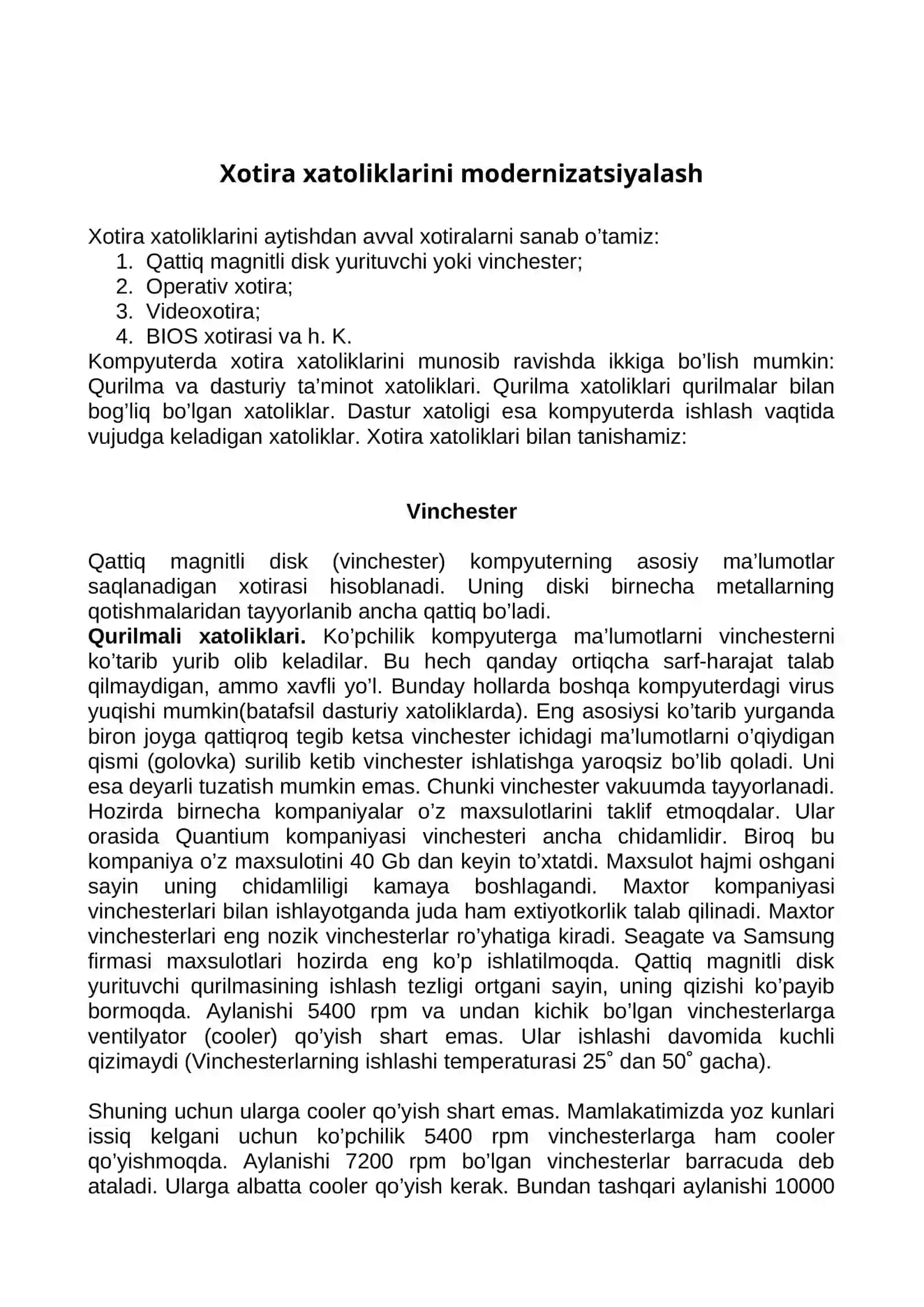 Xotira xatoliklarini modernizatsiyalash 2