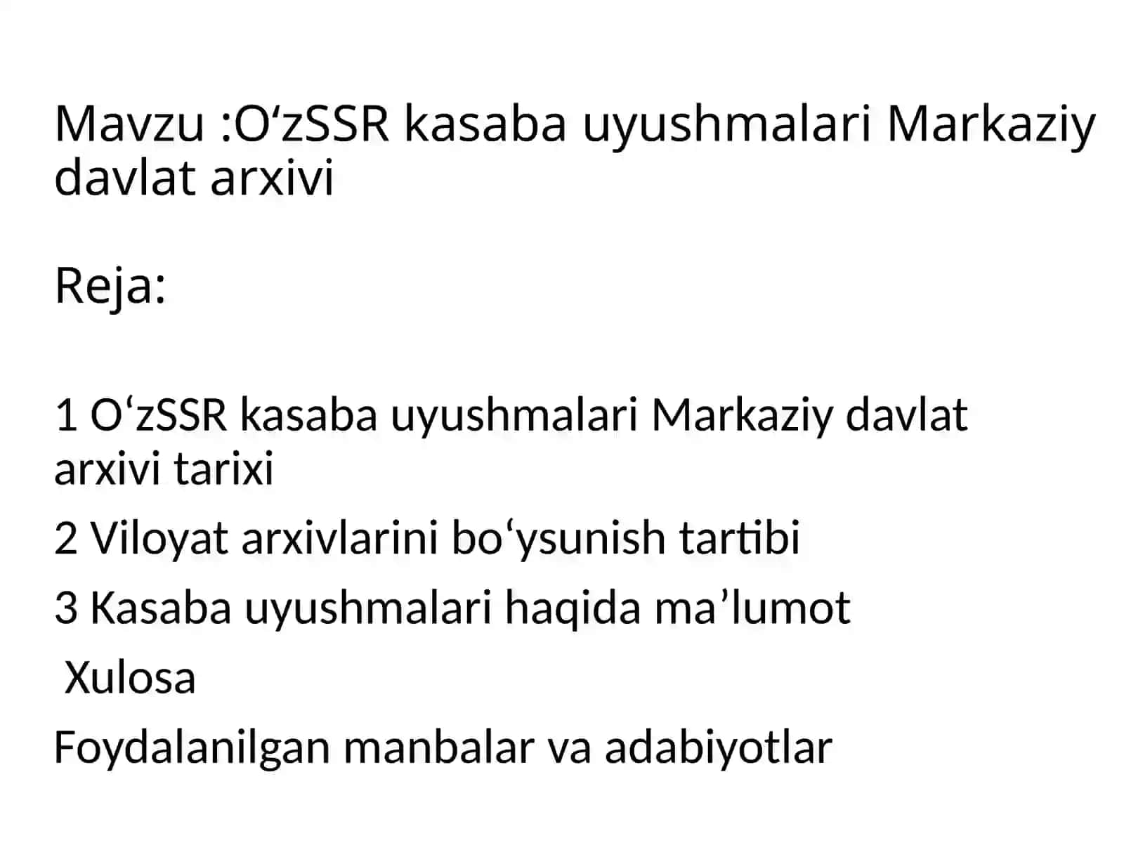 OʻzSSR kasabauyushlari Markaziy davlat arxivi 2