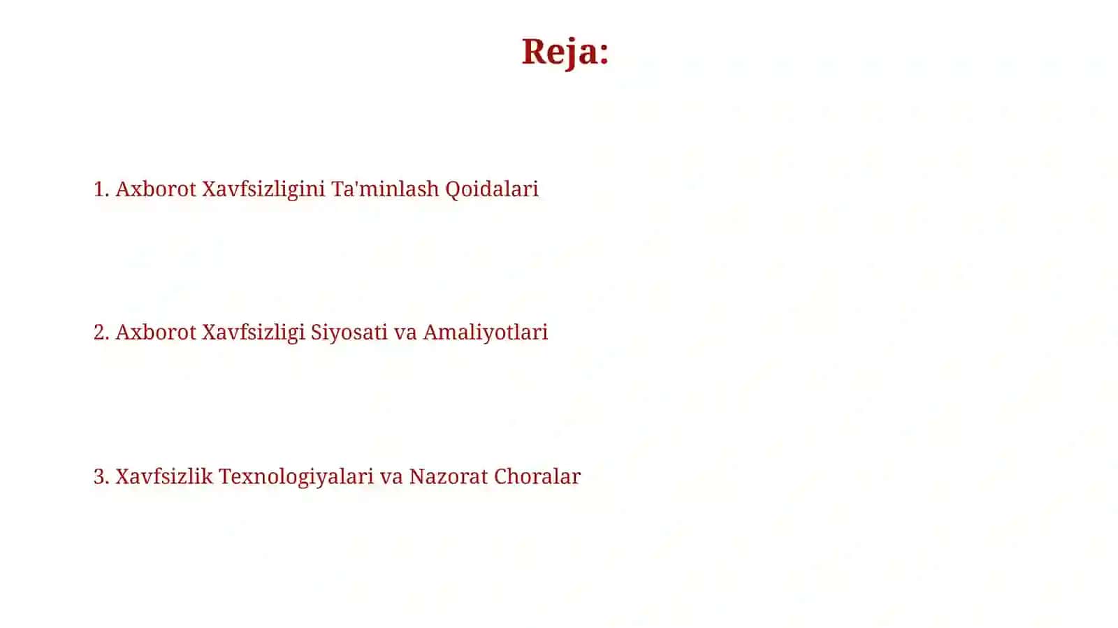 Xavfsizlik Texnologiyalari va Nazorat Choralar 2