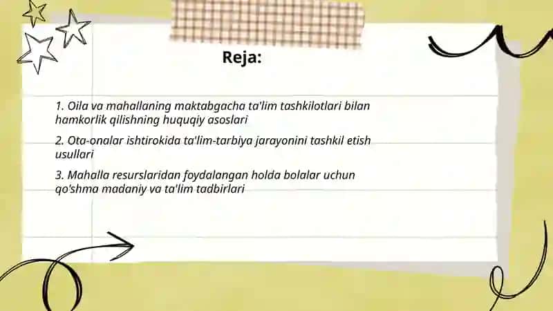 Oil va mahallaning maktabgacha ta'lim tashkilotida va mahallaning hamkorligi 2