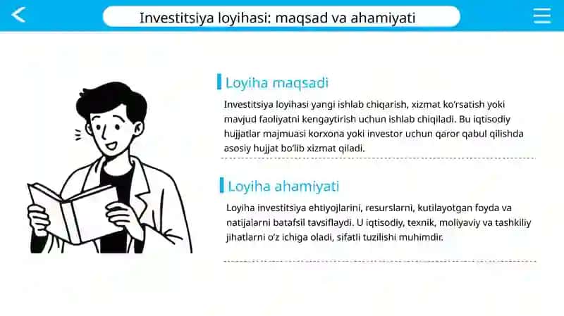 Investitsiya loyihasini tuzish va biznes reja ishlab chiqish bosqichlari 2