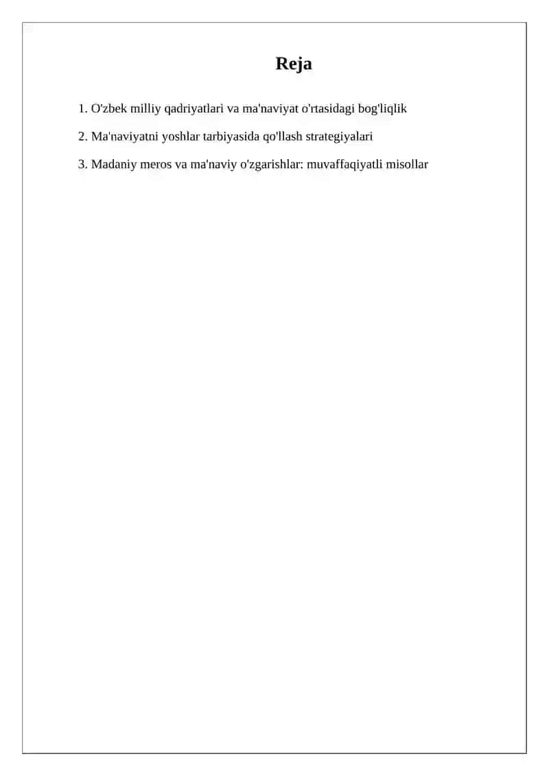 YANGI O'ZBEKISTONDA AMALGA OSHIRILYOTGAN MA'NAVIY  O'ZGARISHLAR 2