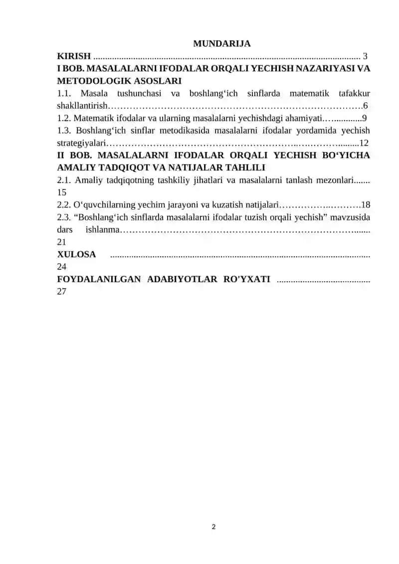 Boshlang‘ich sinflarda masalalarni ifodalar tuzish orqali yechish 2