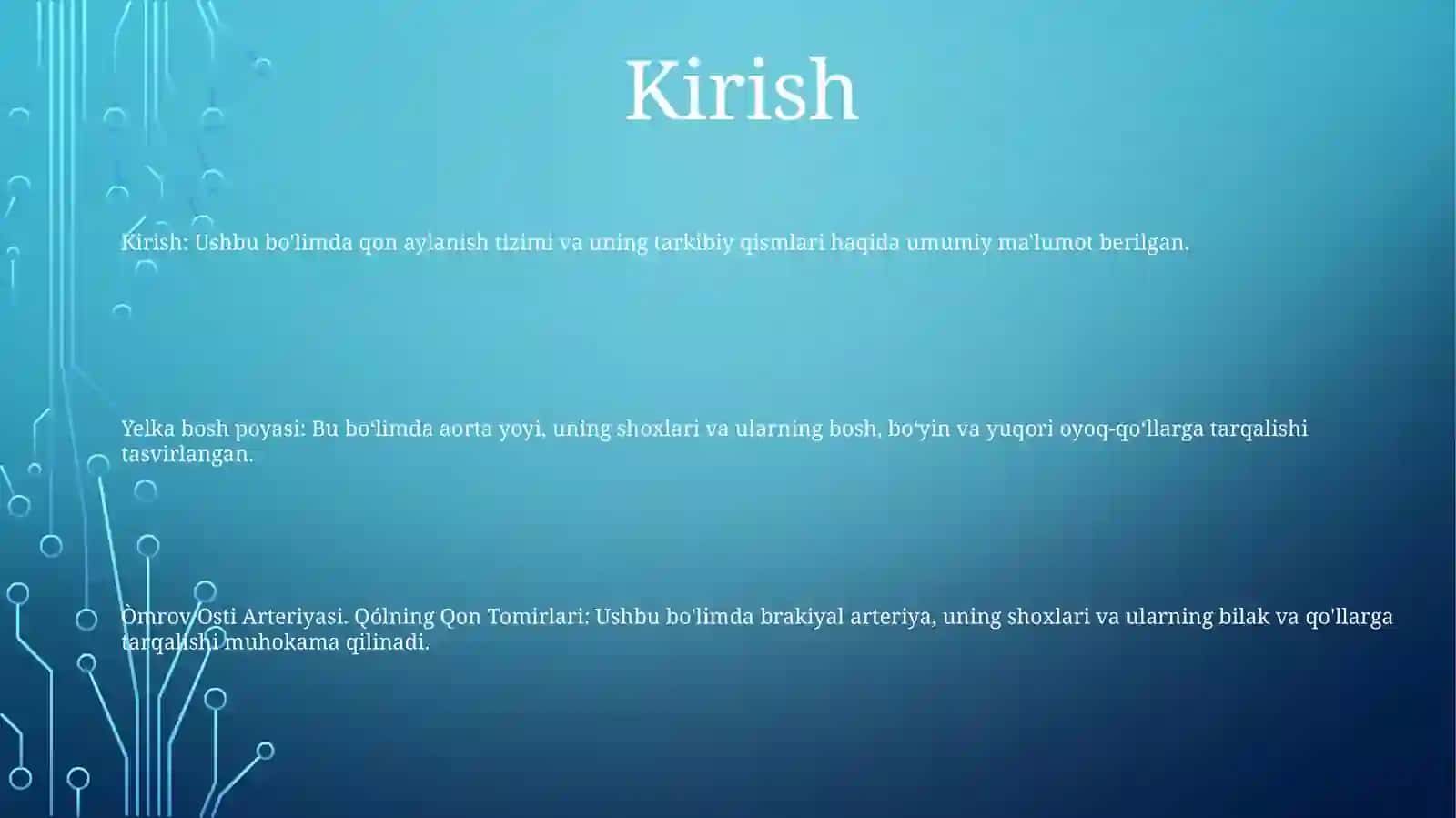 Yelka Bosh Poyasi.Ómrov Osti Arteriyasi. Qólning Qon Tomirlari 2