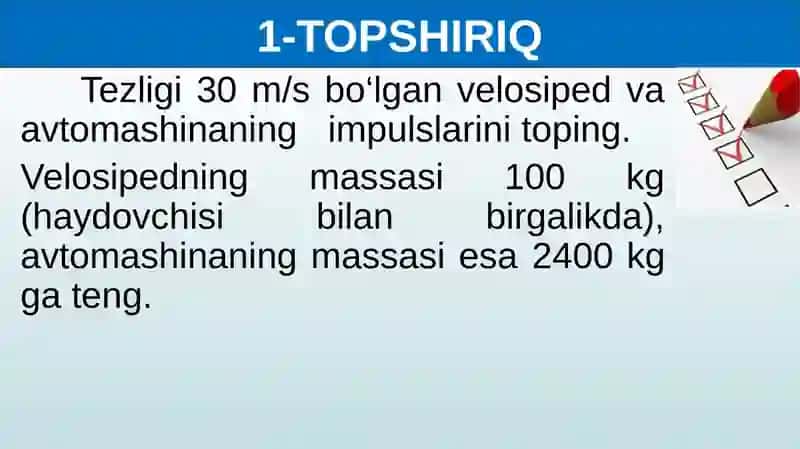 BOBNI TAKRORLASHGA DOIR TOPSHIRIQLAR 2