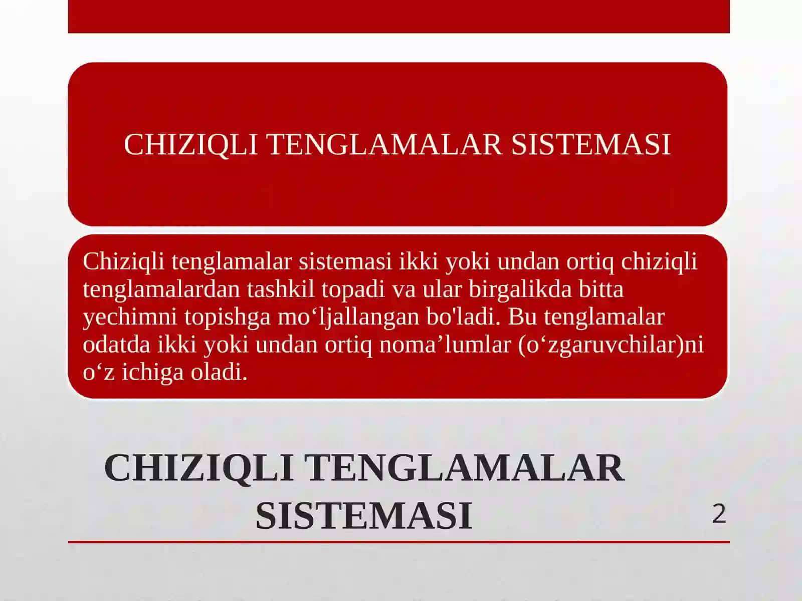 CHIZIQLI TENGLAMALAR SISTEMASI YORDAMIDA MASALALAR YECHISH 2