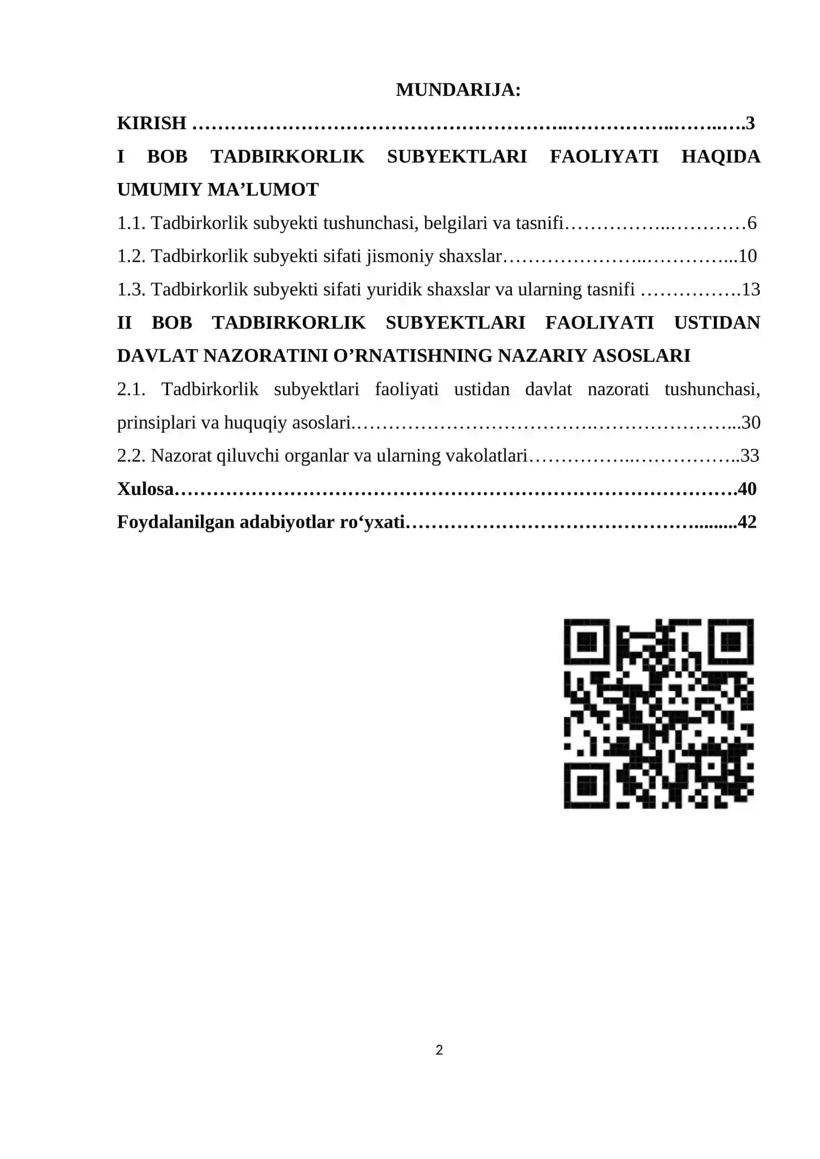 Tadbirkorlik subyektlari faoliyati ustidan davlat nazoratini o’rnatish zaruriyati, tushunchasi va tamoyillari 2