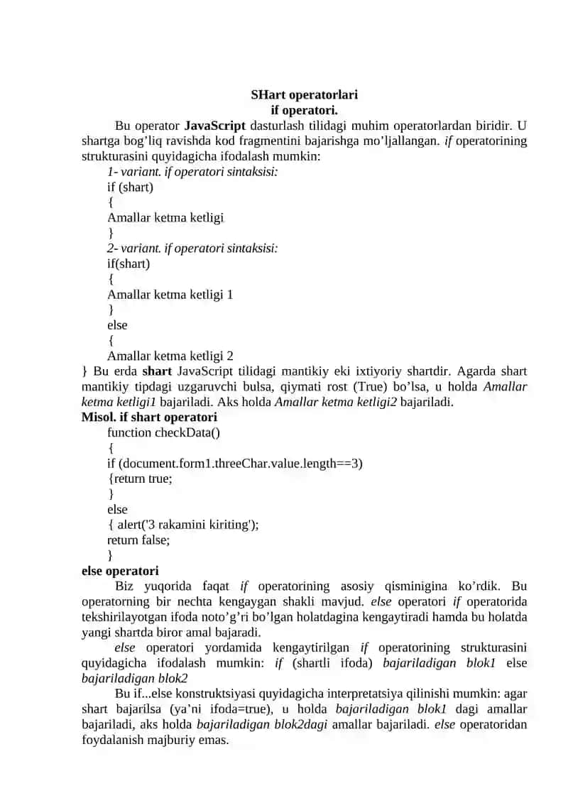 JavaScript dаsturlаridа jаrаyonlаrni bоshqаrish elеmеntlаri 2