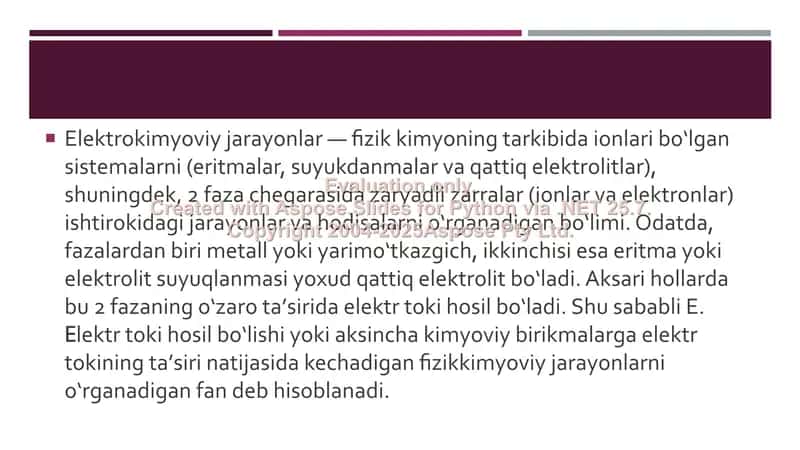 Elektrokimyoviy zanjirlar. Nernst tenglamasi 2