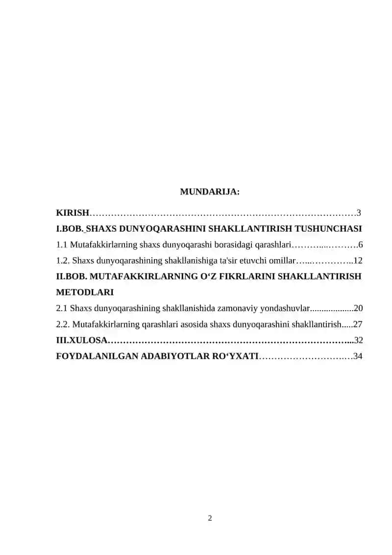 KURS ISHI "Mutafakkirlarning shaxs dunyoqarashini shakllantirish borasidagi qarashlari" 2