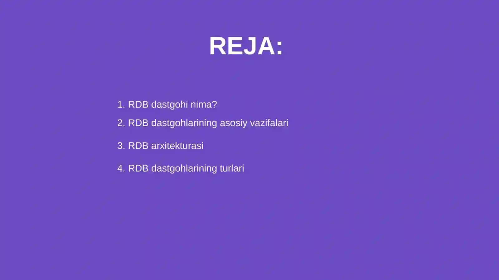 RDB dastgohlari va dastgohlar klassifikatsiyasi 2