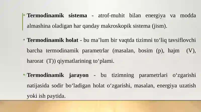 TERMODINAMIK ATAMALARNING TA’RIFLARI 2