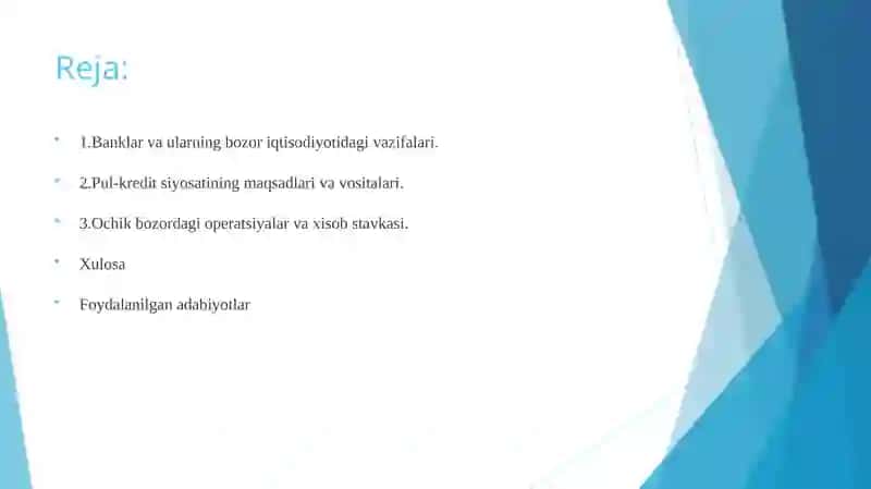 Pul-kredit siyosati.Markaziy bank vazifalari va strategiyasi 2