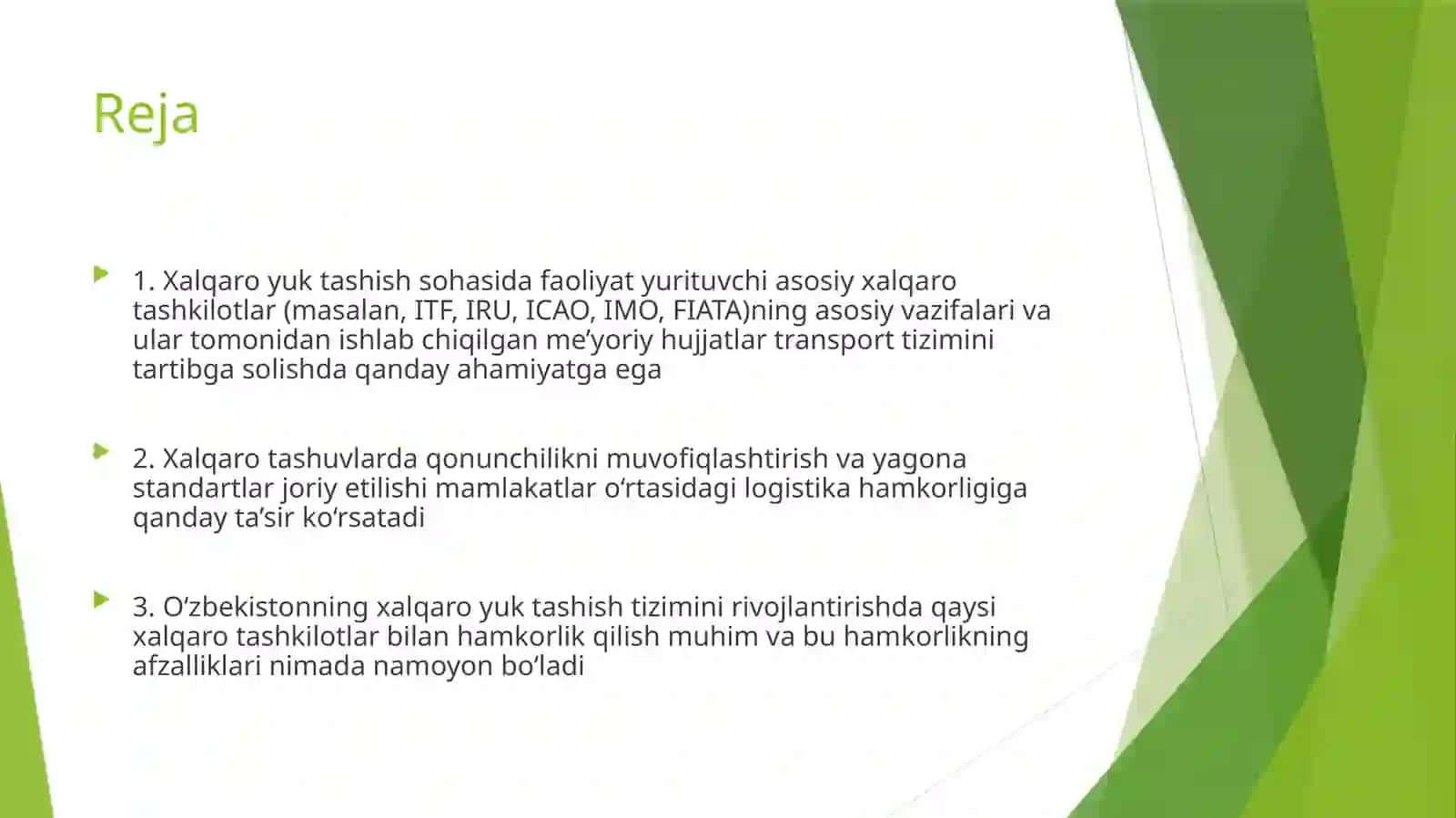 “XalqaroLogistika“ fanidan tayyorlagan Mustaqil ishi uchun taqdimot 2