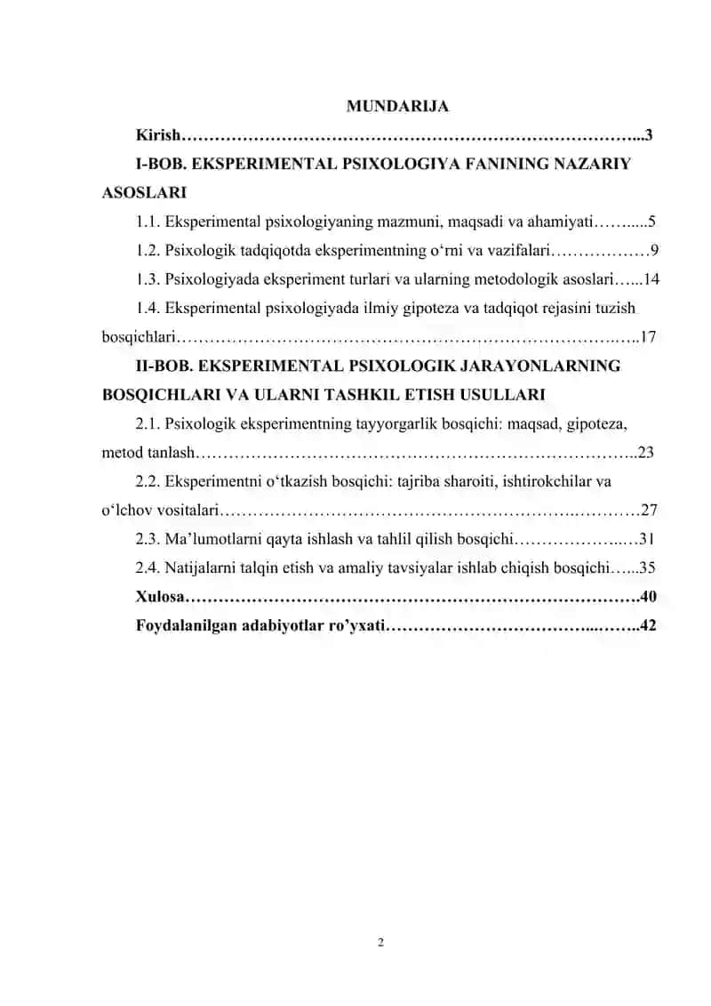 Eksperimental psixologik jarayonlar bosqichlari 2