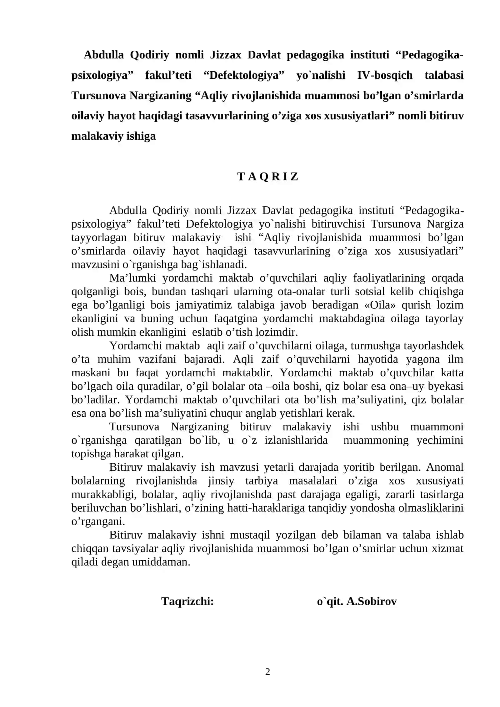 Aqliy rivojlanishida muammosi bo’lgan o’smirlarda oilaviy hayot haqidagi tasavvurlarining o’ziga xos xususiyatlari 2