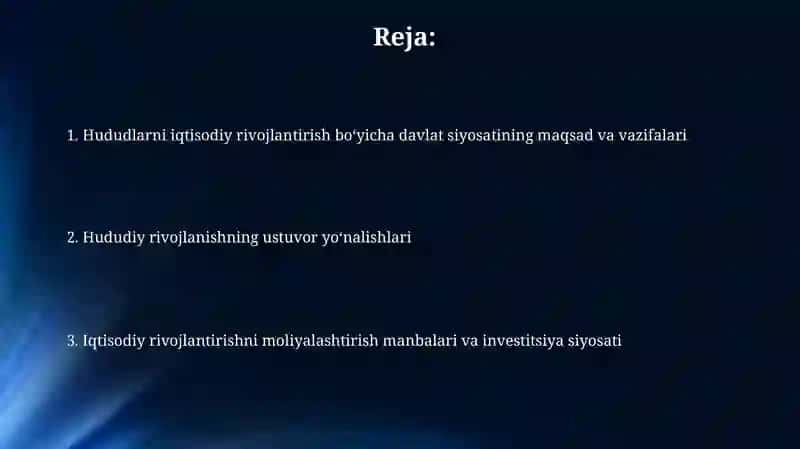 Hududlarni iqtisodiy rivojlantirish bo‘yicha davlat siyosati 2