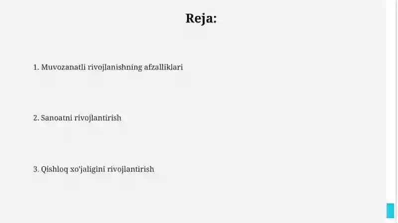 Milliy iqtisodiyotning muvozanatli vamutanosiblirivojlanishi 2