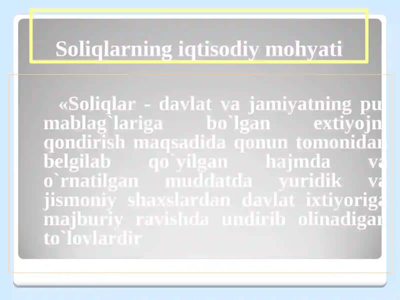 “Soliqlar va soliqqa tortish” maxsus kursi 2