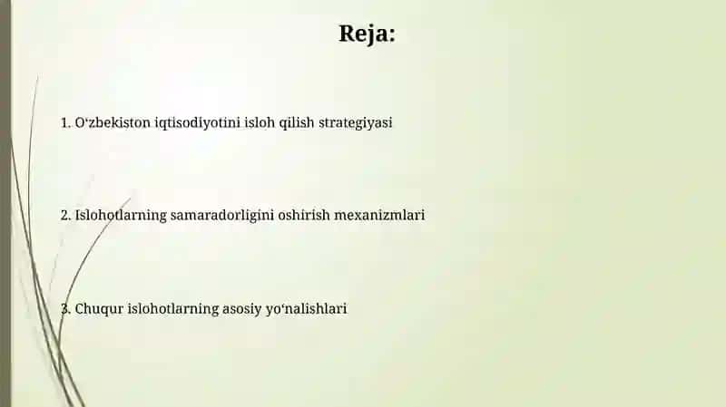 O'zbekiston iqtisodiyotida islohotlarni chuqurlashtirish bo'yicha rivojlanish strategiyasi 2