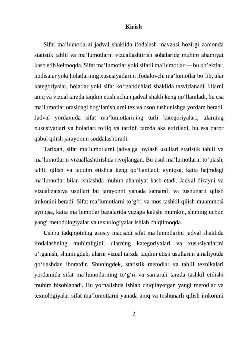 Sifat ma’lumotlarni jadval shaklida ifodalash 2