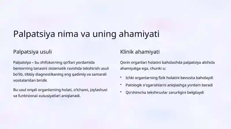 Qorin Palpatsiyasi: Yuzaki va Chuqur Palpatsiya Texnikasi 2